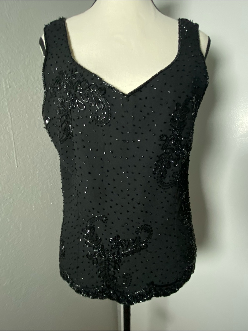 Vintage Dark Fairy Black Beaded Top Size Medium